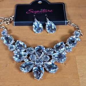 Silver Crystal Necklace and Earring Set